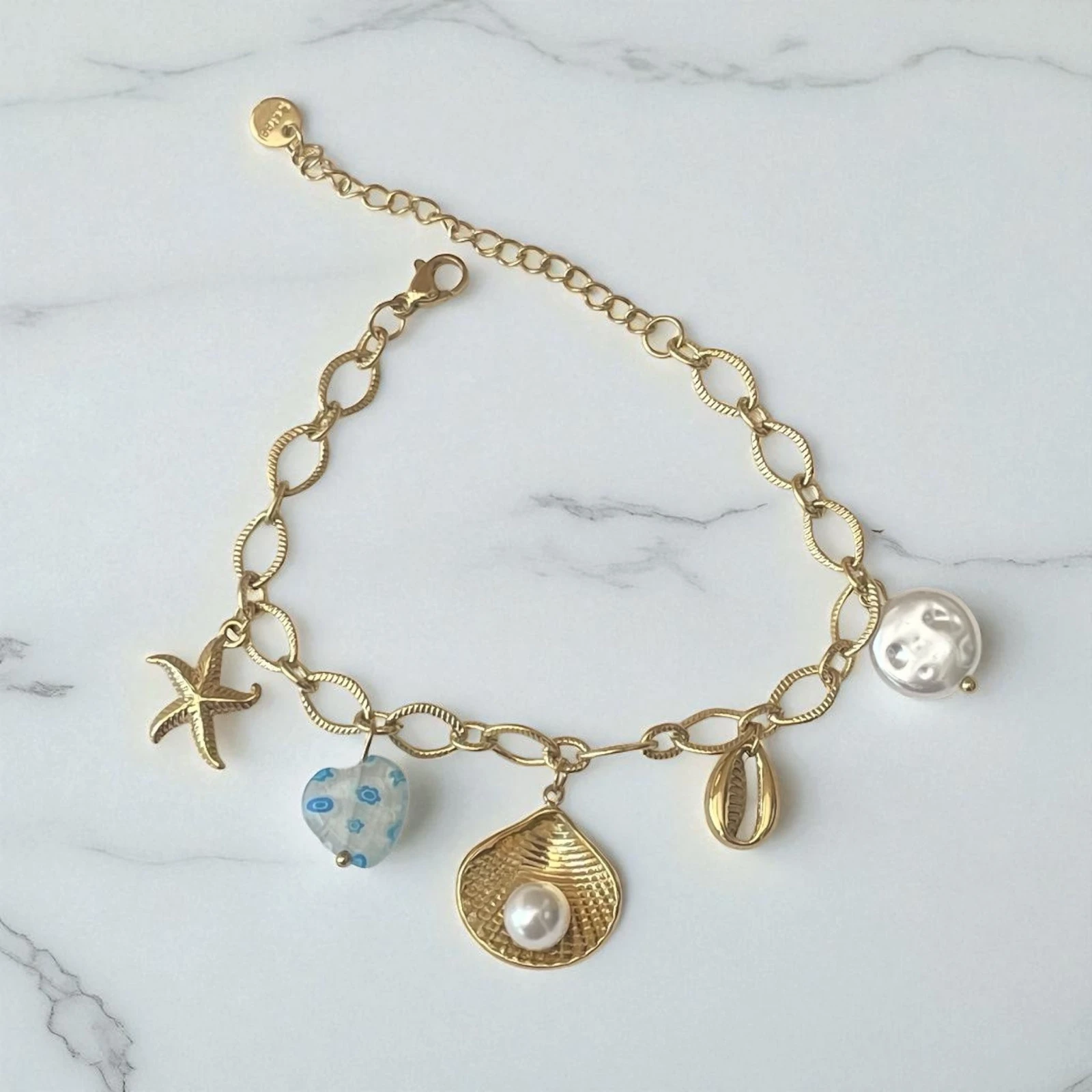 Pulsera cadena dorada con colgantes del mar azul – photo 3